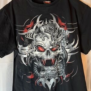 Hot Rock Skull and metal Graphic TEE Men’s Medium Front and back Print